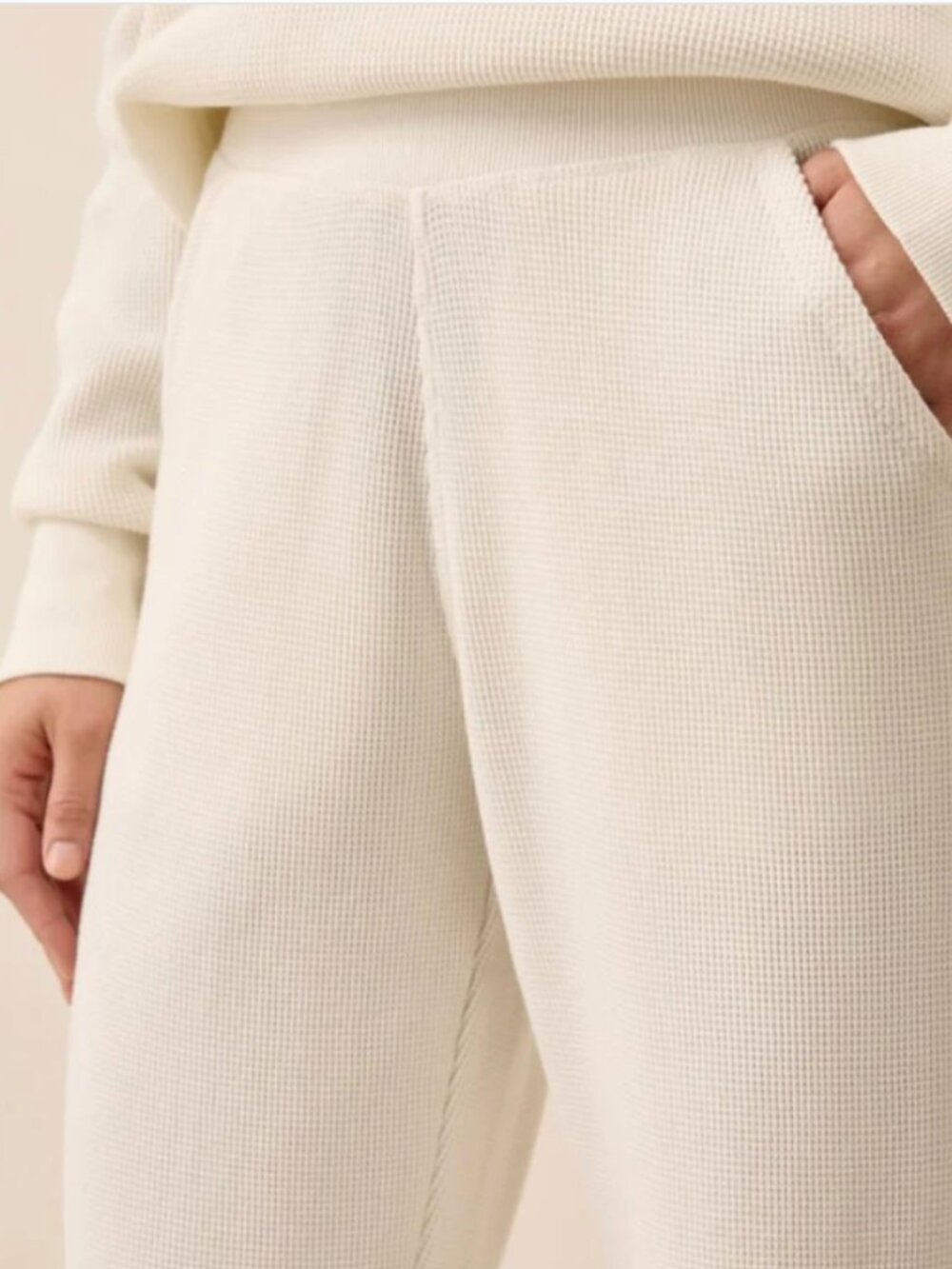 Pact Organic Women's Thermal Waffle Wide Leg Pant | Pearl - Picture 4 of 9